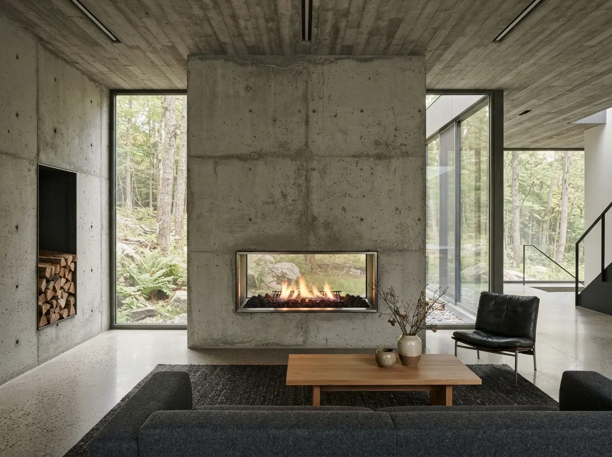 15. Floor-to-Ceiling Concrete Fireplaces