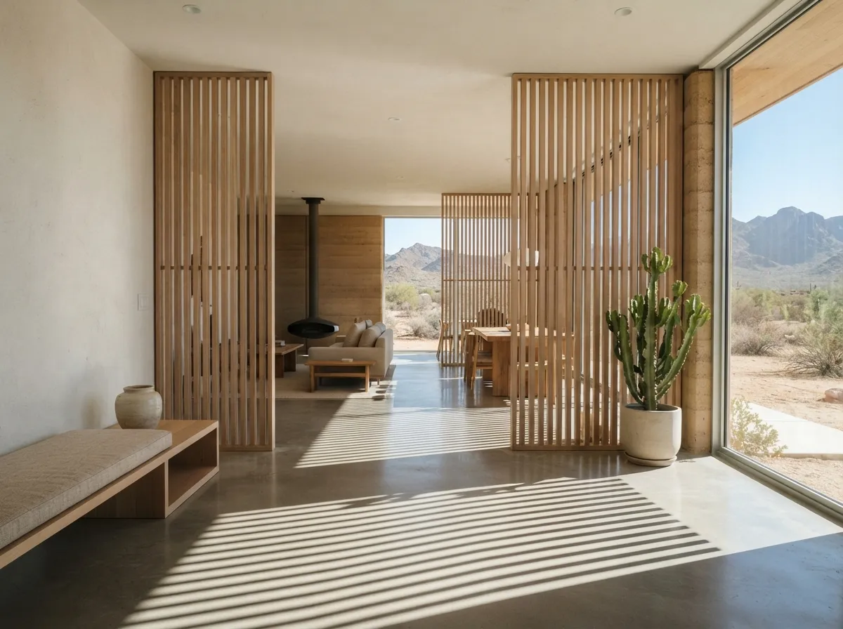 17. Add Solid Wood Slatted Room Dividers