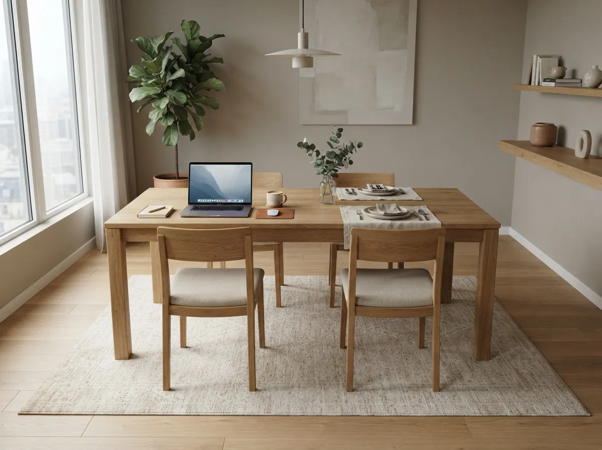 8. Add a subtle area rug to define the work zone