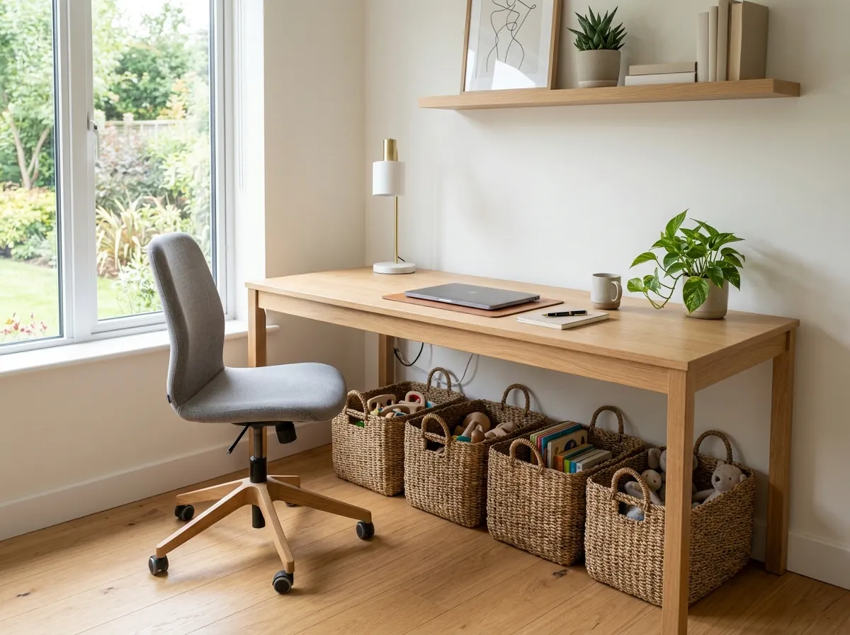 16. Under-Desk Baskets for Quick Toy Storage