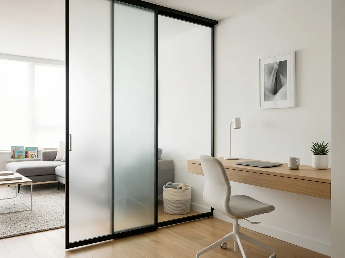 8. Frosted Glass Room Dividers for Visual Privacy