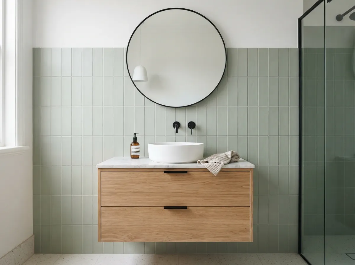 10. Soft sage green rectangular tiles