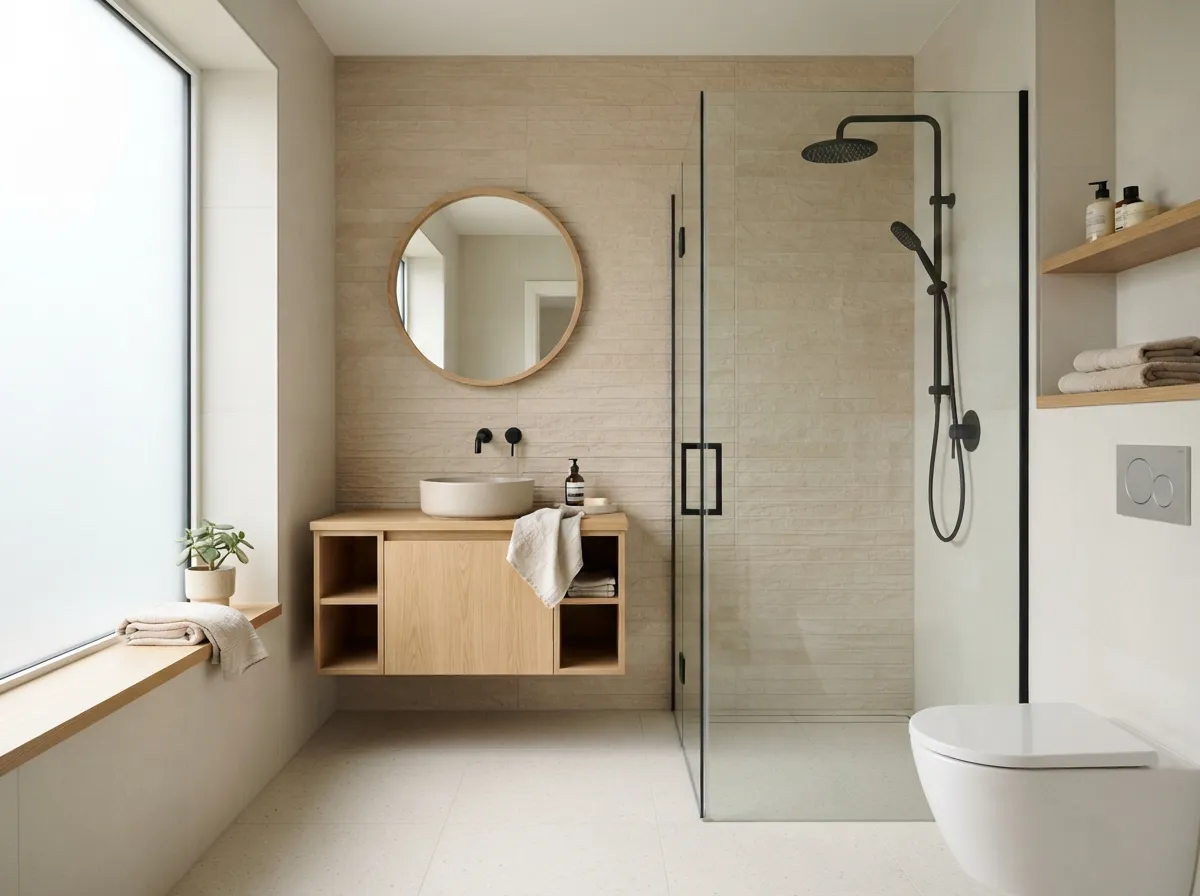 21. Soft sand colored textured tiles