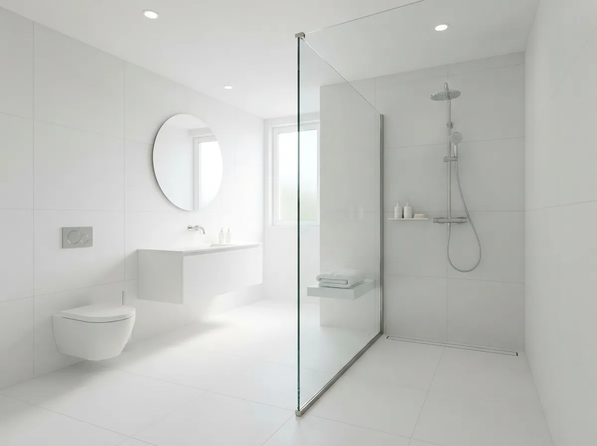 23. Pure white porcelain tiles with matching grout