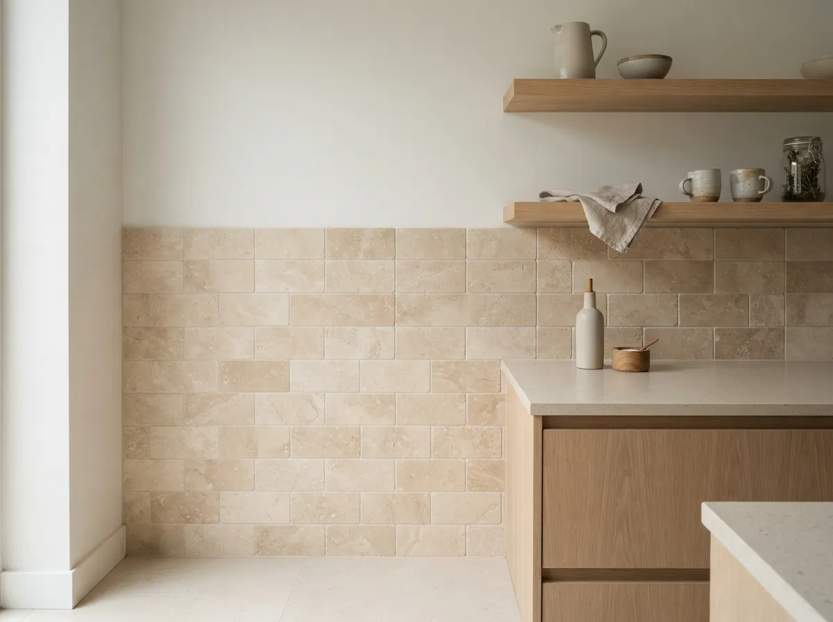 3. Warm beige limestone effect tiles