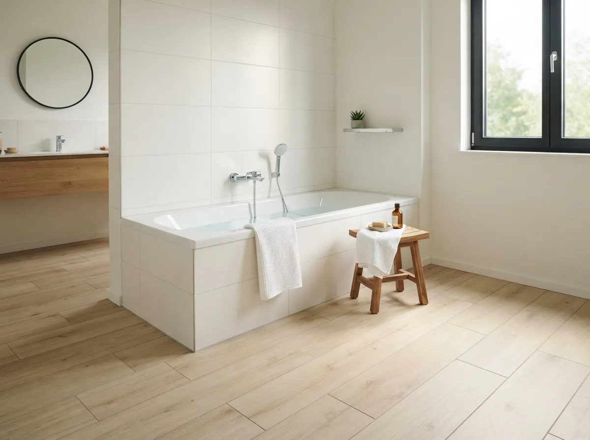6. Pale oak wood look ceramic planks