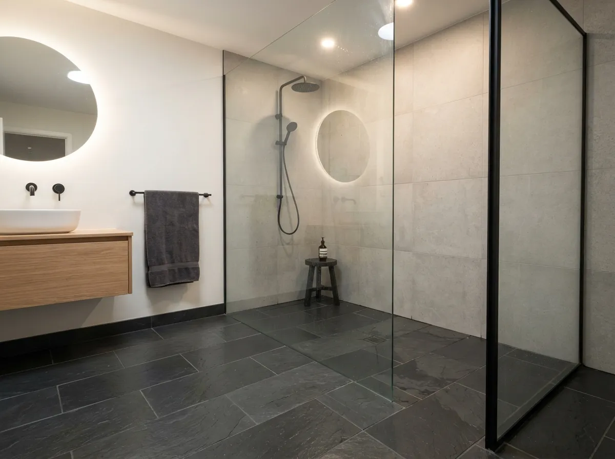 8. Charcoal gray slate floor tiles