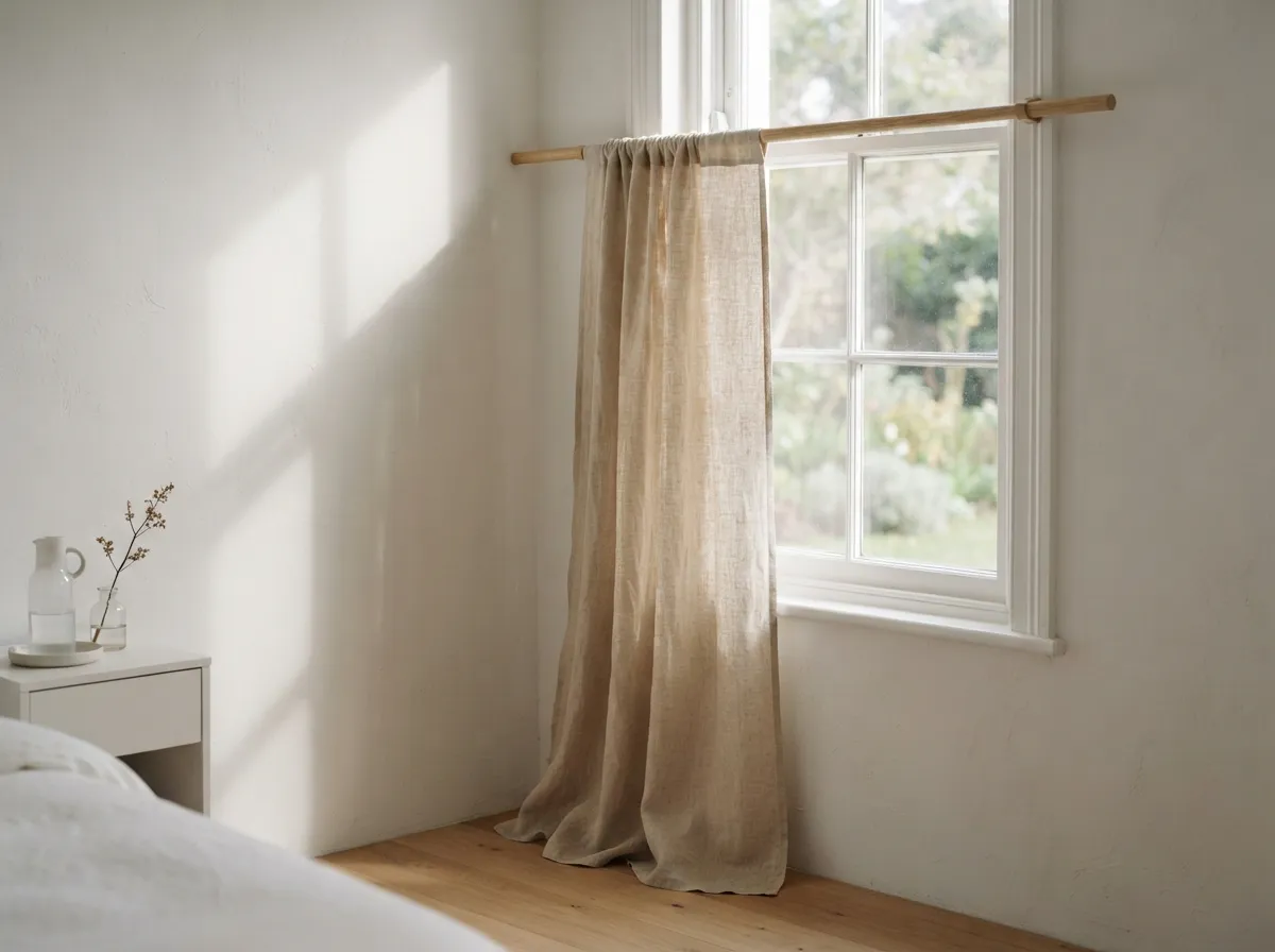 12. Simple wooden tension rod with plain fabric