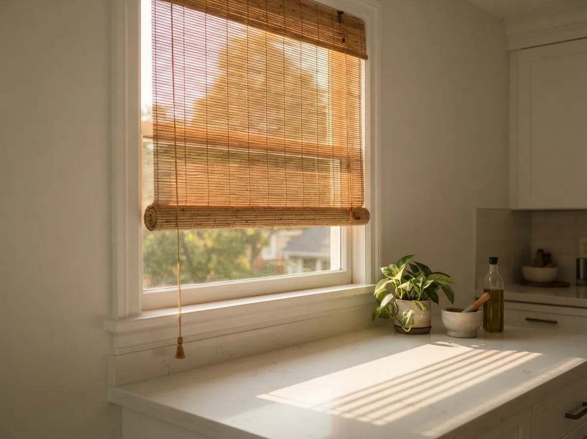 14. Matchstick wooden roll-up blinds
