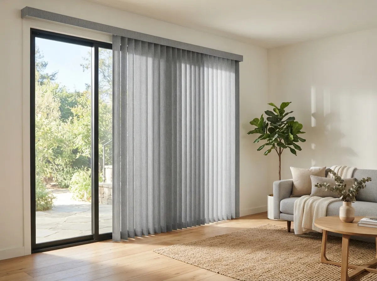 16. Plain gray fabric vertical blinds