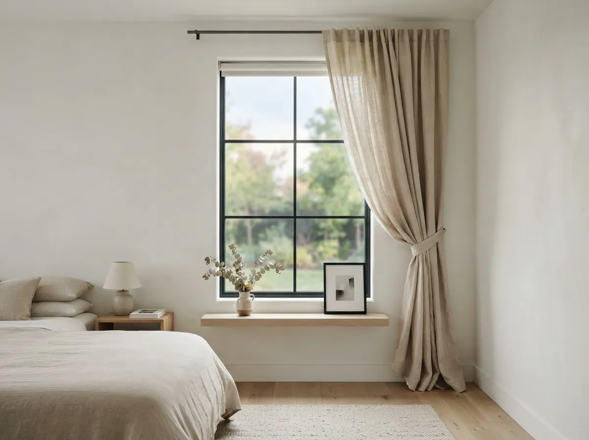 17. Single wide curtain panel pulled to one side