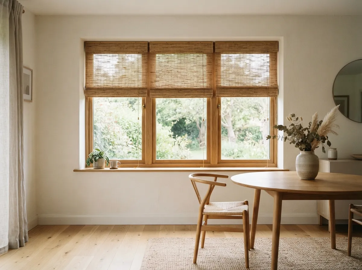 2. Natural woven bamboo roman shades